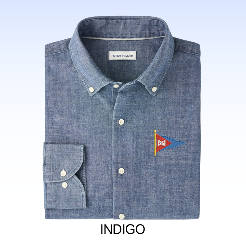 PETER MILLAR DEVONPORT CHAMBRAY COTTON-STRETCH SPORT SHIRT